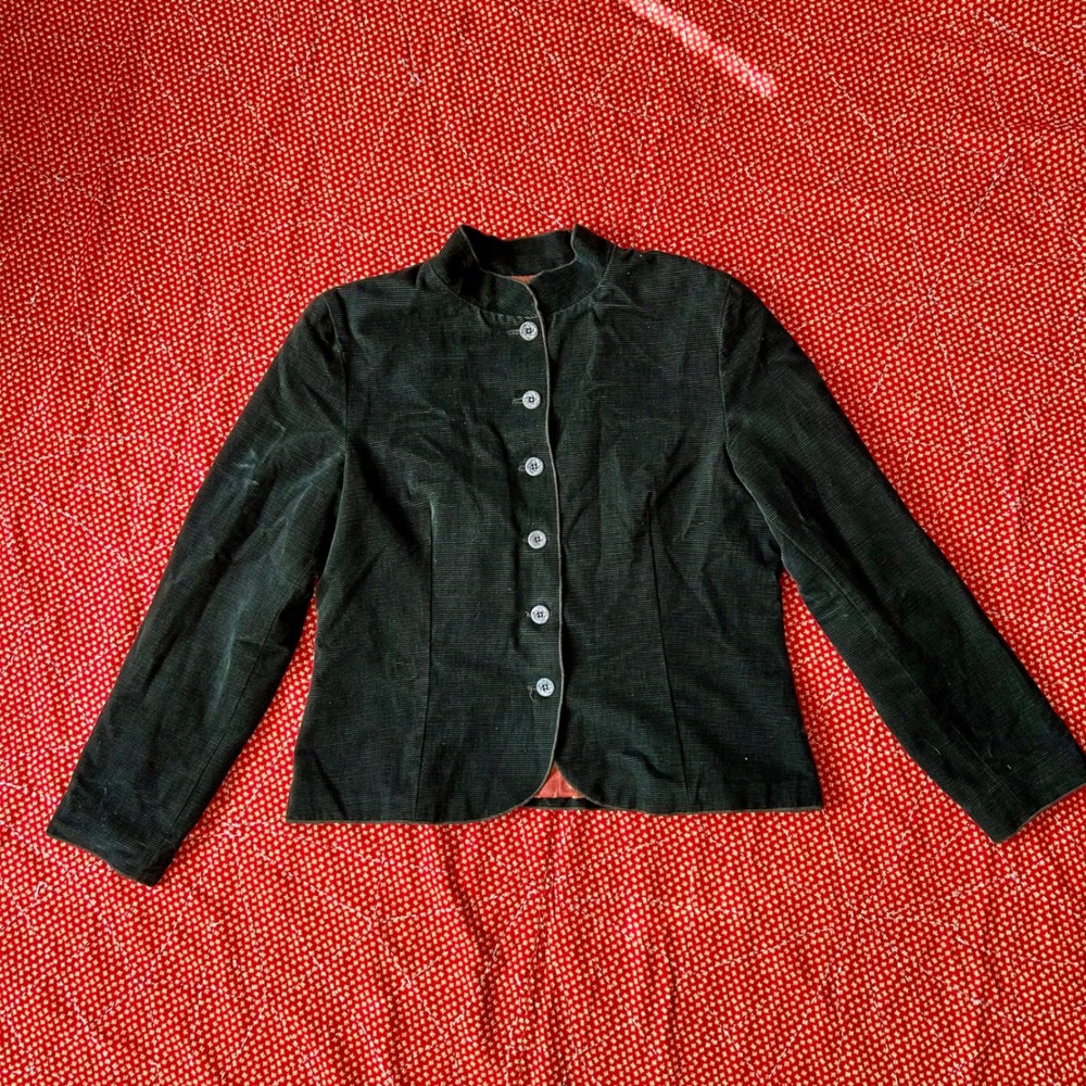 Vintage Dark brown Corduroy Button Up equestrian matching band style Jacket